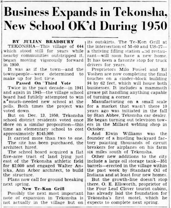 Tekon Grill (Te-Kon Grill & Truck Stop) -  Jan 1951 Article
